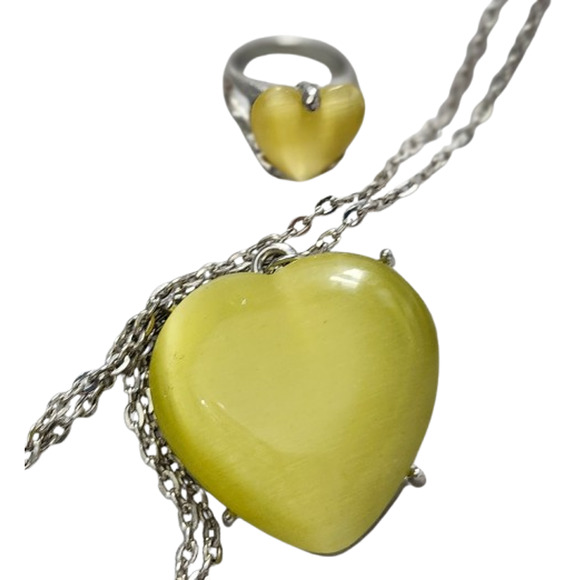 Jewelry - Yellow Heart  Moonglow Pendant Necklace and Ring Size 7 Set